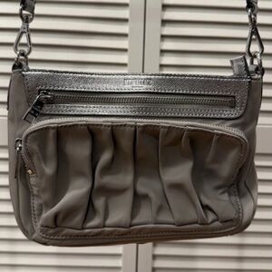 MZ Wallace Nylon Crossbody Bag Purse Gray Silver Adjustable Strap